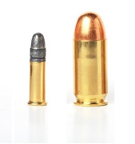 bullet- ammo size compare, isolated white.