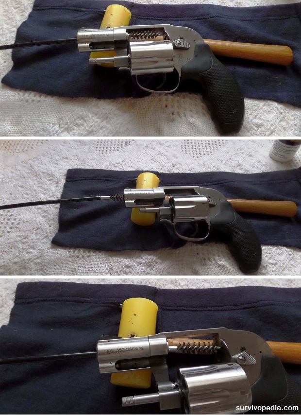 cleaning revolver with cleaning rod and brush