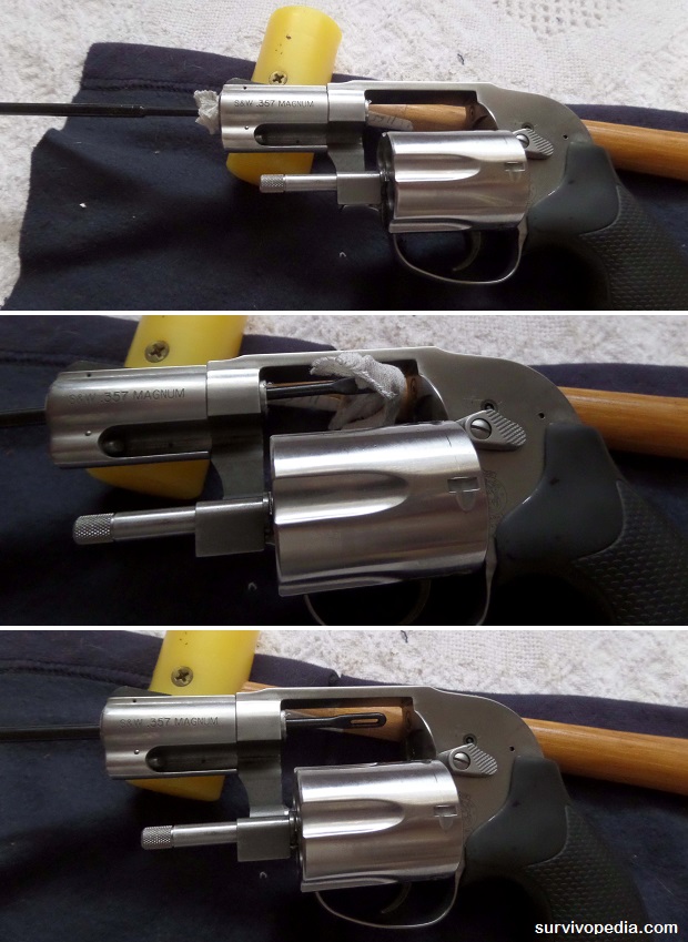 cleaning revolver with cleaning rod and cleaning patch tip