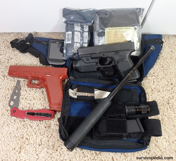 Self Defense Pouch Contents & Training Gear for Drill with Hand to Hand